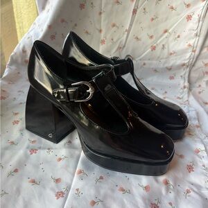 Black Chunky Heel Platform Mary Jane Shoes